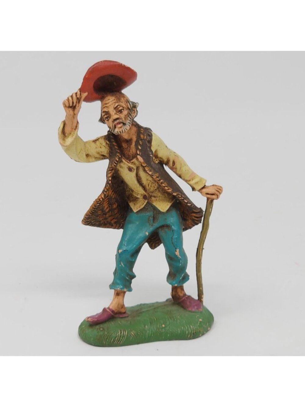 Fontanini Depose Italy Old Man Figure Red Hat and Stick VTG MCM 4"